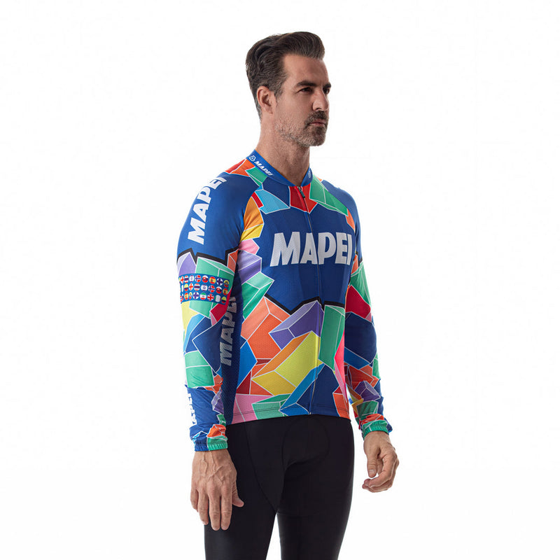 Retro Mapei voor heren met lange mouwen fietstrui met lange mouwen