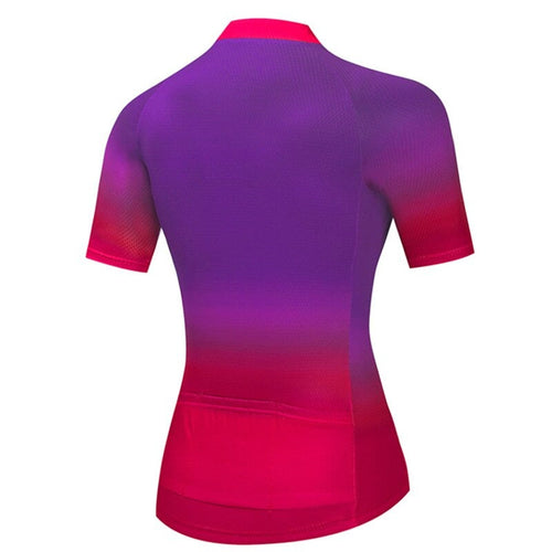 Jersey de ciclismo de gradiente de color púrpura de mujer